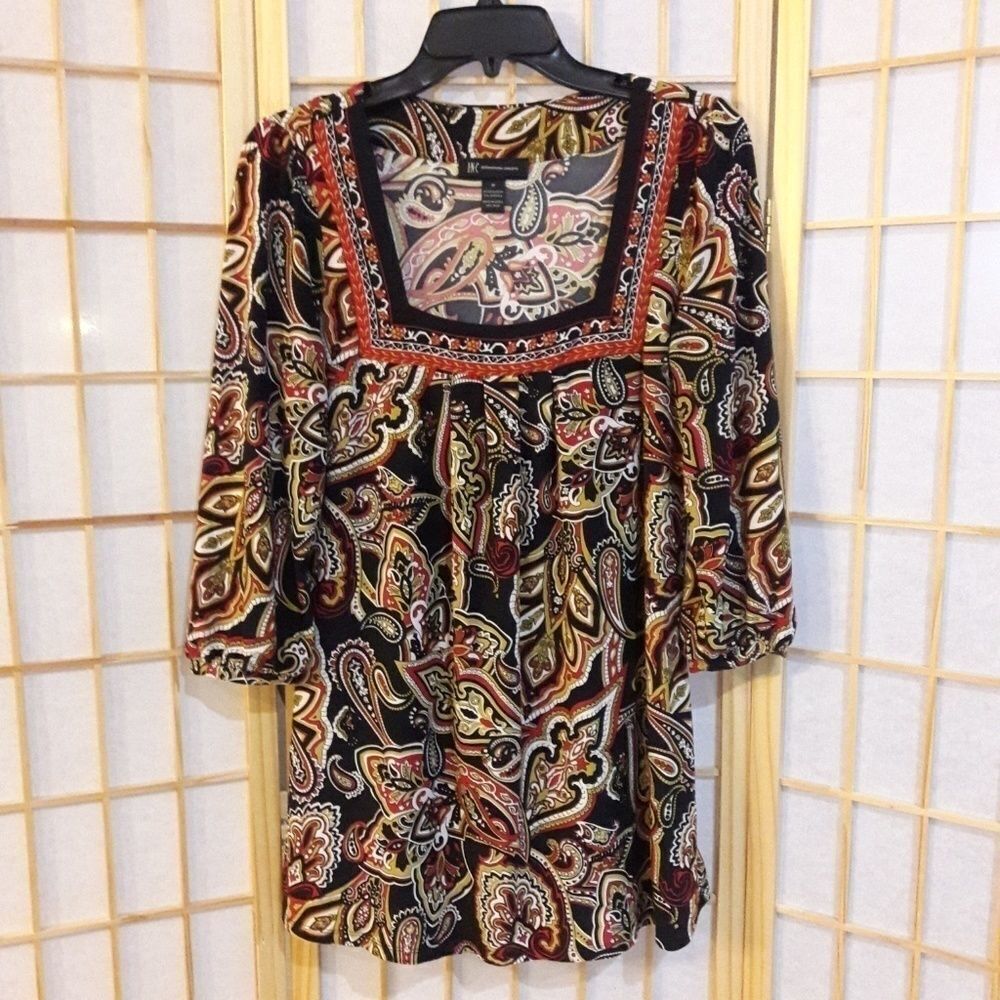 Inc International Concepts Paisley Boho Top Sz M